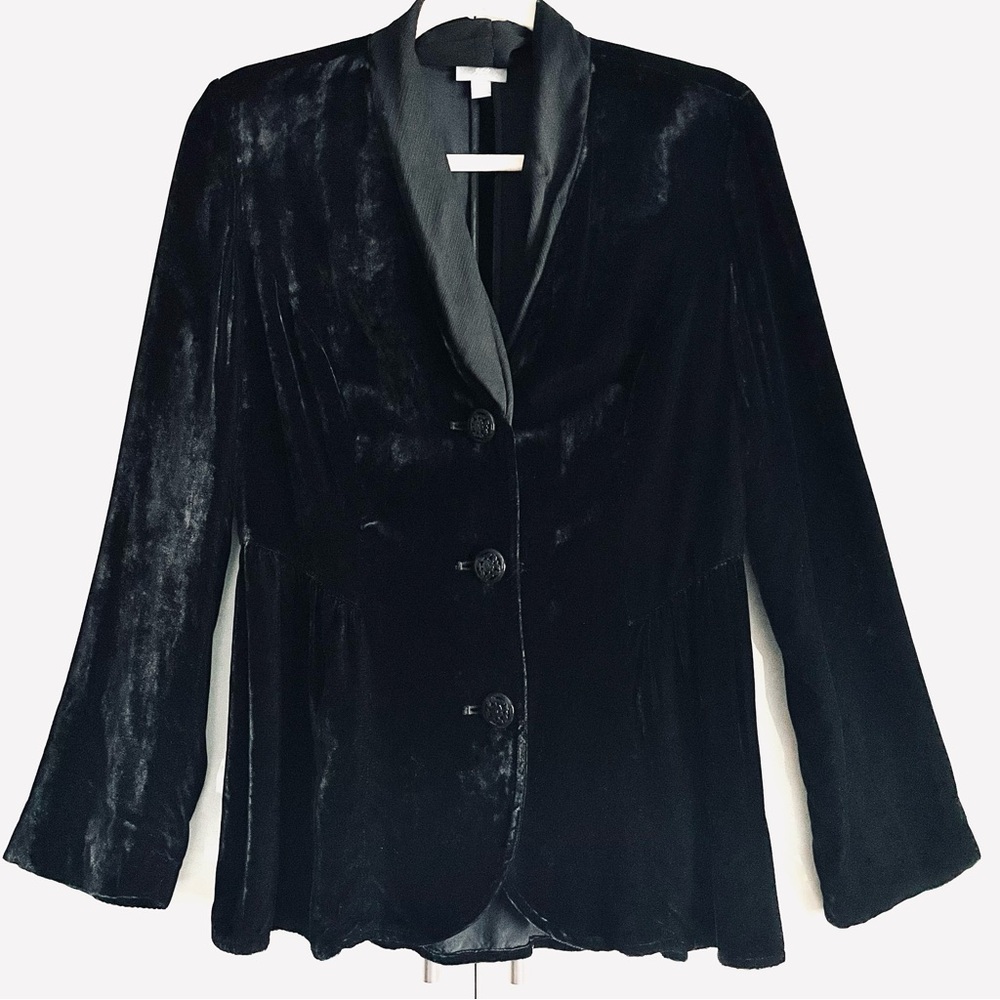 J. Jill Shawl Collar Black Velvet Three Button Blazer Jacket Size XS EUC